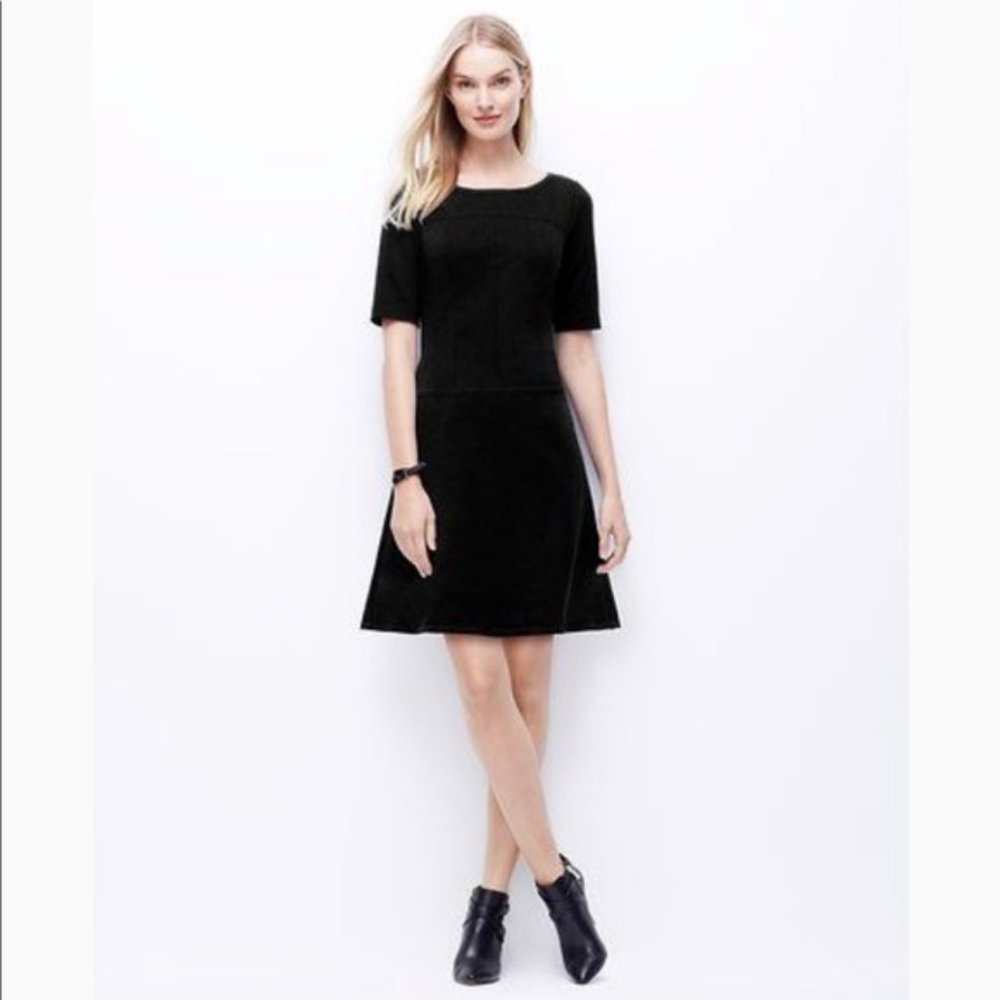 Ann Taylor Black Petite Ponte Drop Waist Dress 2P